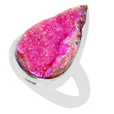 925 silver 13.77cts solitaire pink calcite cobalt druzy pear ring size 9 u89156