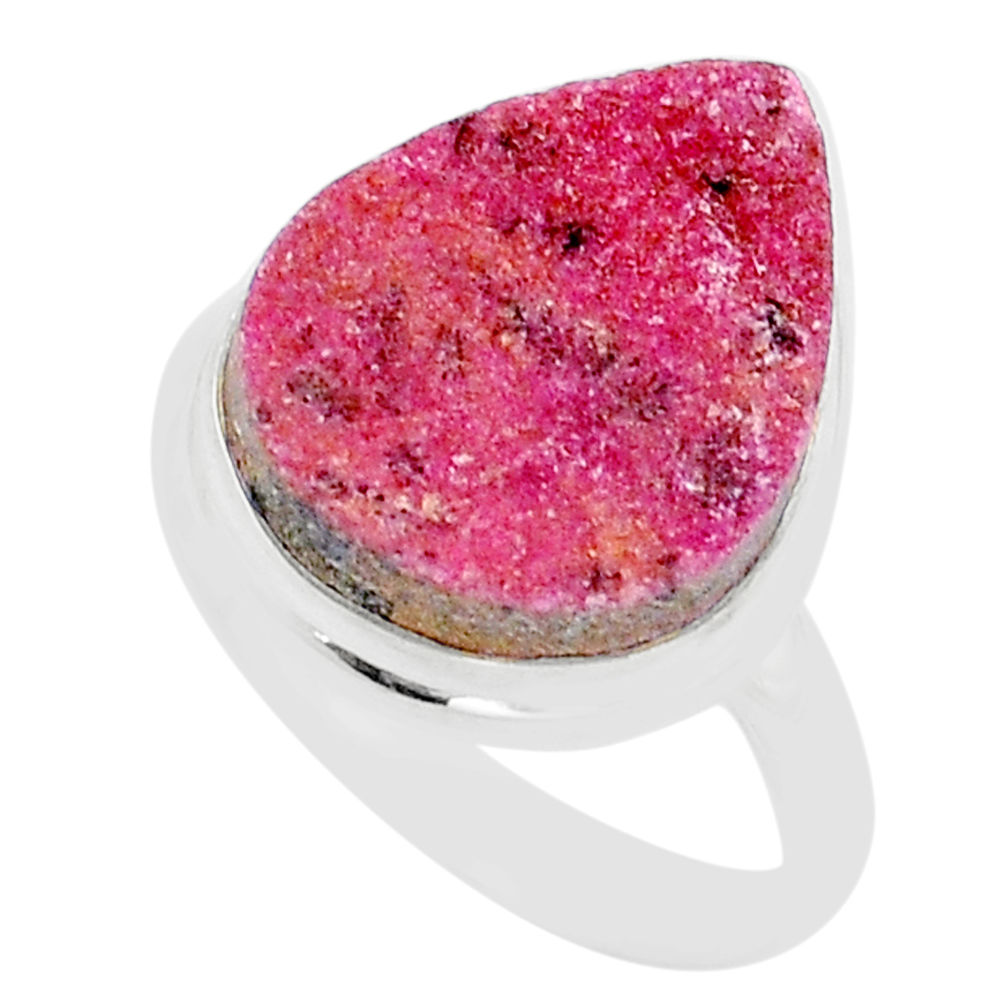 925 silver 15.85cts solitaire pink cobalt calcite druzy pear ring size 11 u89167