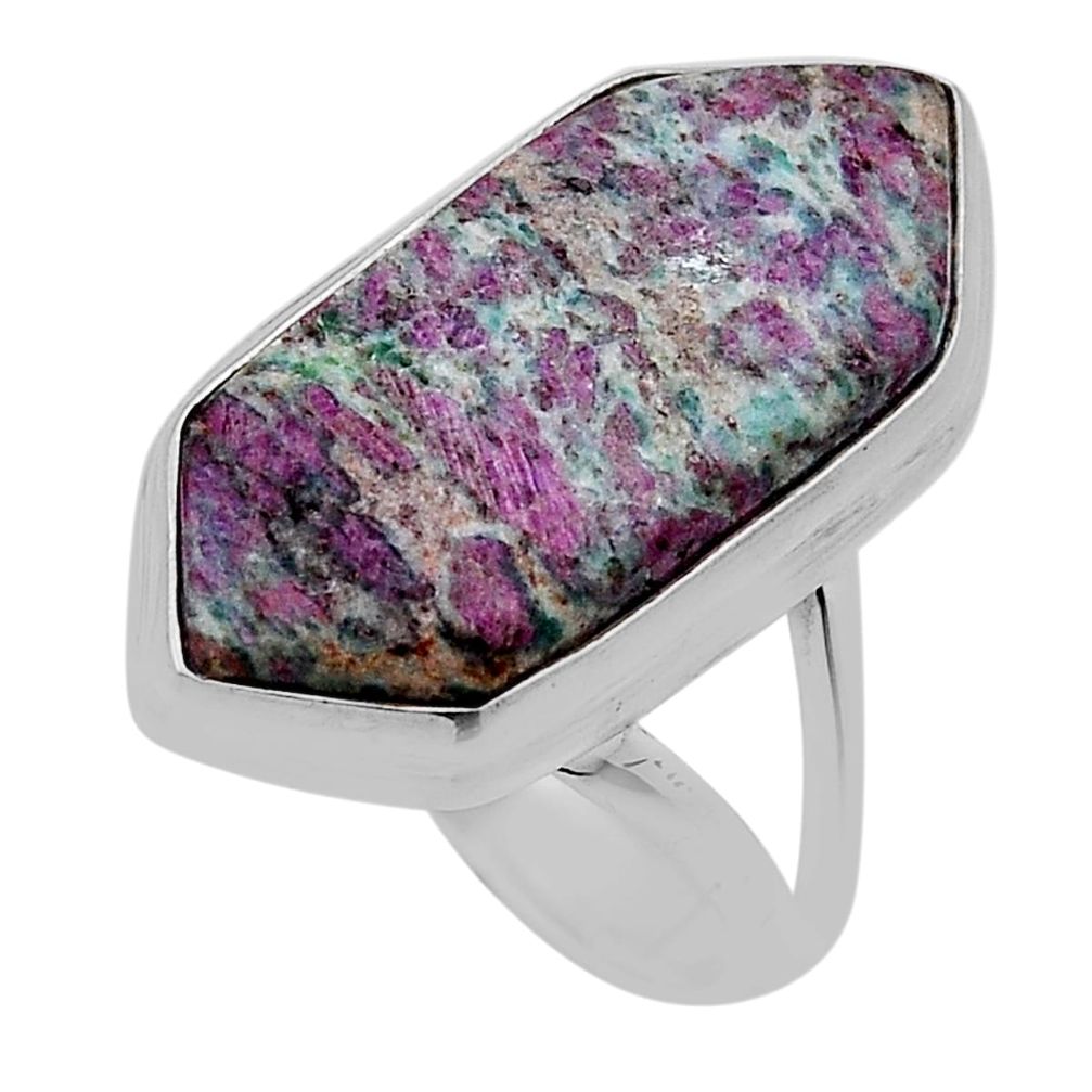 925 silver 14.99cts solitaire pink ruby in fuchsite hexagon ring size 10 n31436