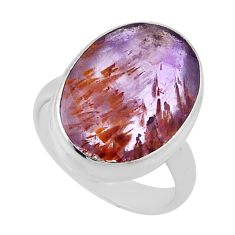 925 silver 11.57cts solitaire purple cacoxenite super seven ring size 6.5 n45566