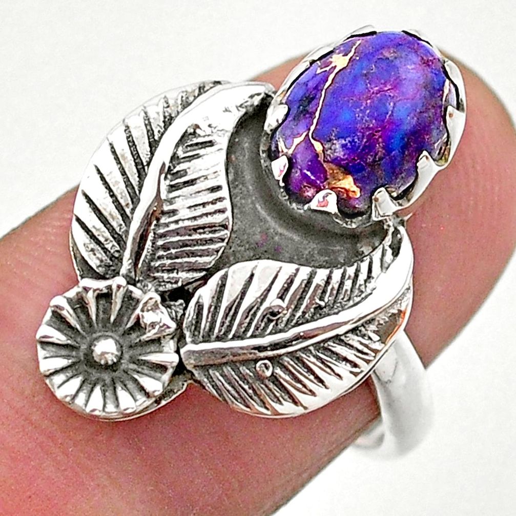 925 silver 2.81cts solitaire purple copper turquoise flower ring size 7 t25203