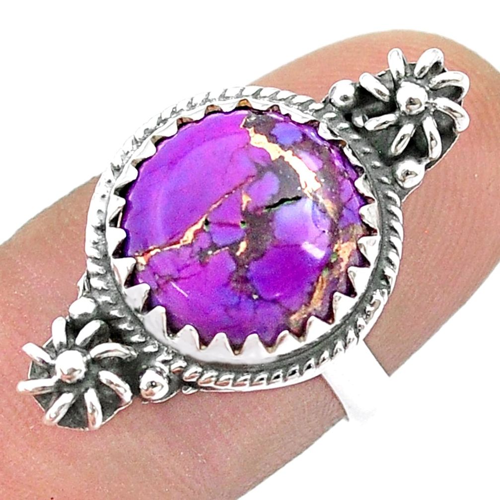 925 silver 5.28cts solitaire purple copper turquoise flower ring size 7 u51506