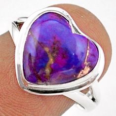 925 silver 6.27cts solitaire purple copper turquoise heart ring size 8 t93209