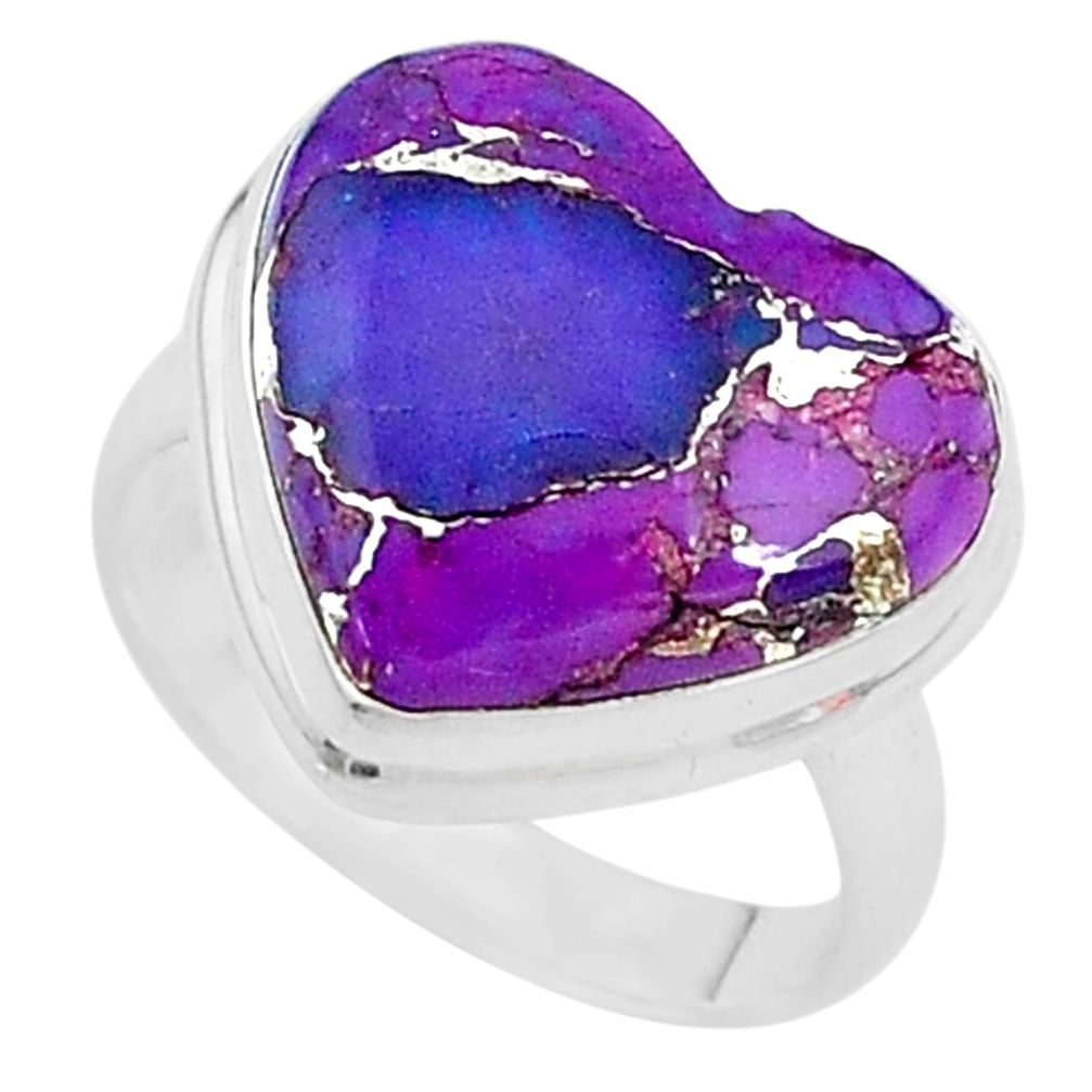 925 silver 10.32cts solitaire purple copper turquoise heart ring size 6.5 t10517