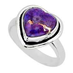 925 silver 5.38cts solitaire purple copper turquoise heart ring size 6.5 y75471