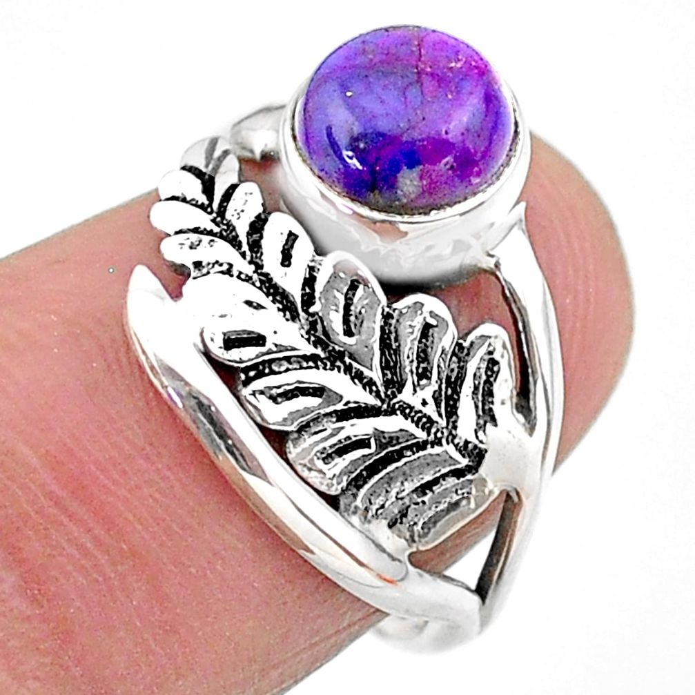 925 silver 2.28cts solitaire purple copper turquoise leaf ring size 6 t25092