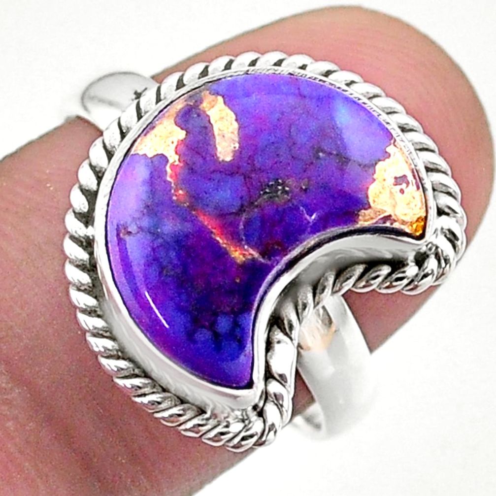 925 silver 6.10cts solitaire purple copper turquoise moon ring size 8 t47709