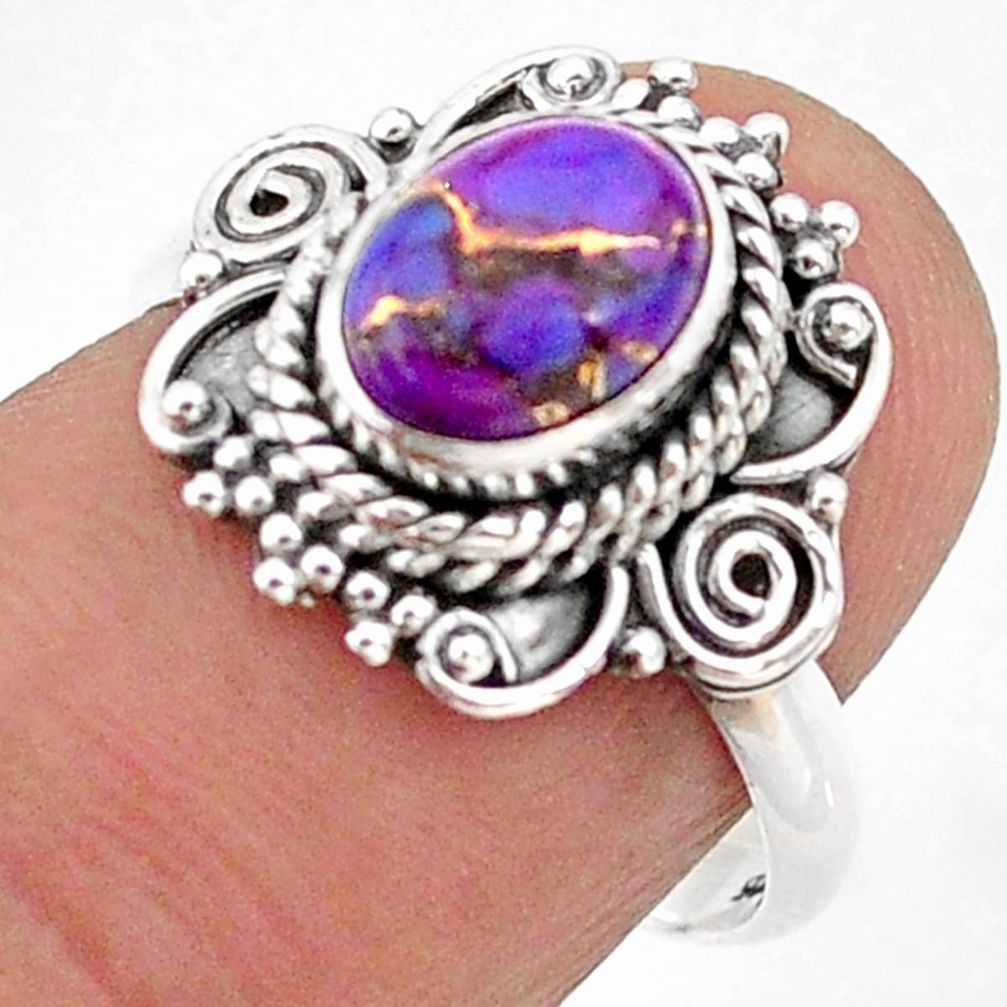 925 silver 1.99cts solitaire purple copper turquoise oval ring size 7 t43783