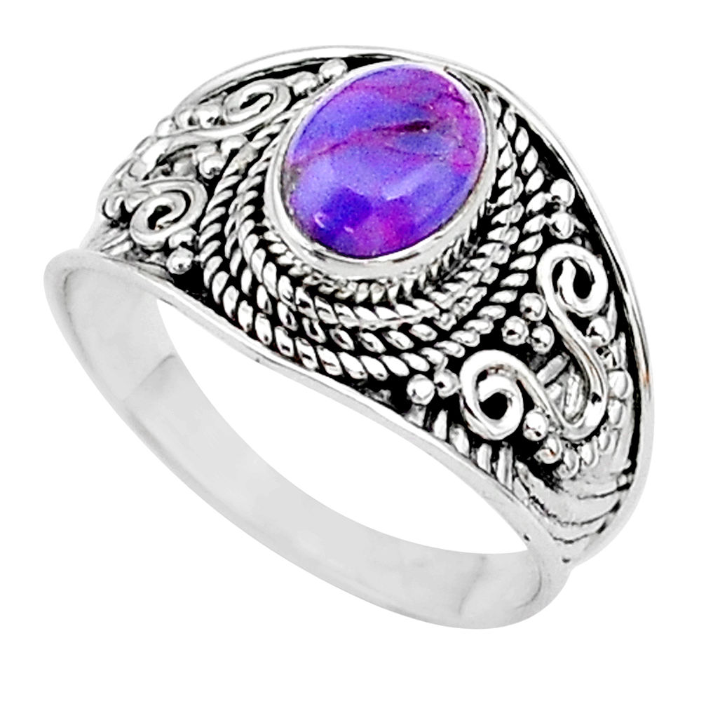 925 silver 1.91cts solitaire purple copper turquoise oval ring size 8 t11144