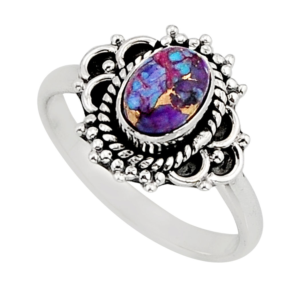 925 silver 1.51cts solitaire purple copper turquoise oval ring size 6.5 y76308
