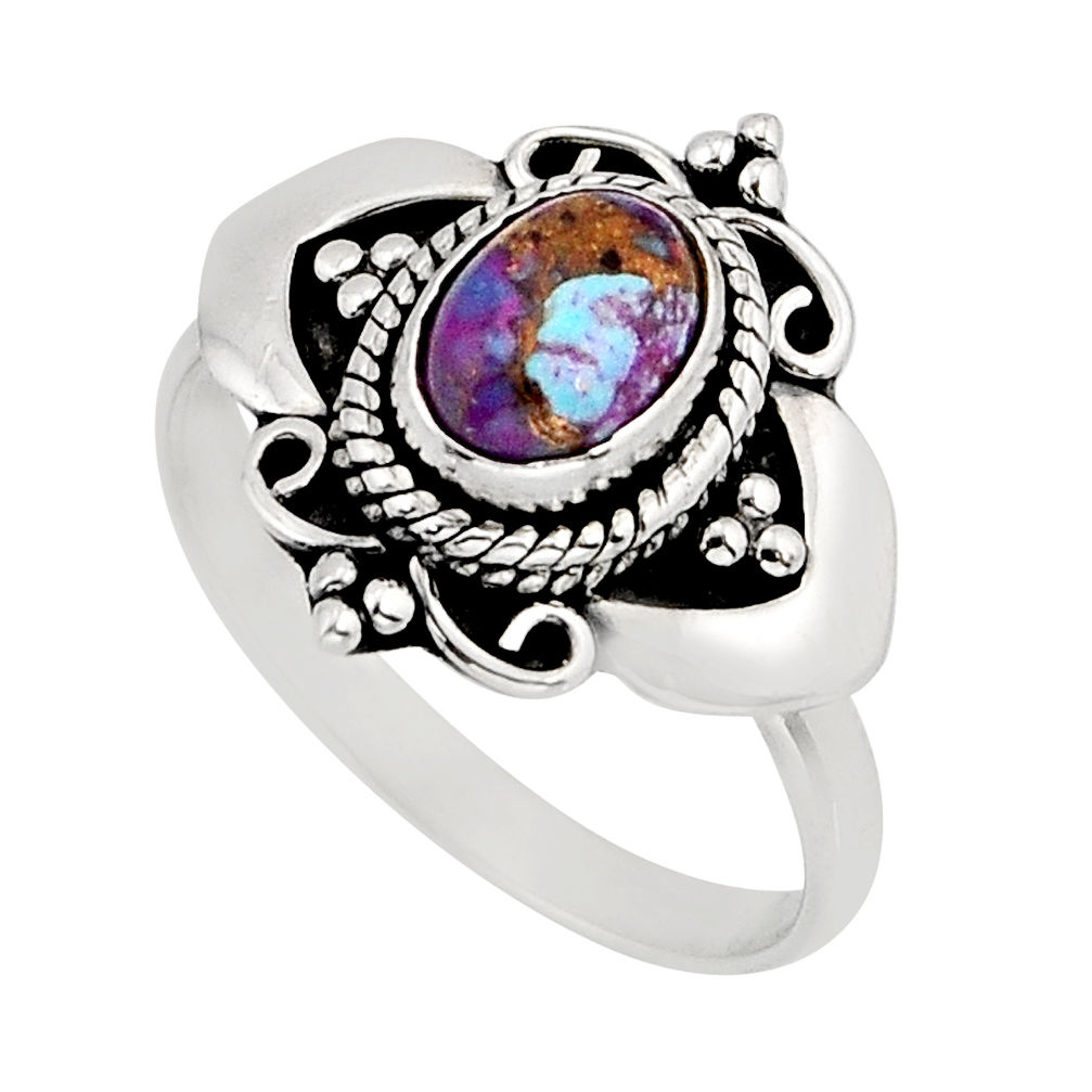 925 silver 1.46cts solitaire purple copper turquoise oval ring size 7.5 y76315