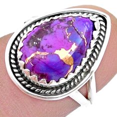 925 silver 5.24cts solitaire purple copper turquoise pear ring size 6 u51437