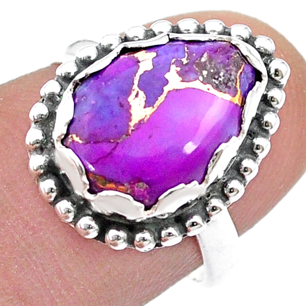 925 silver 5.32cts solitaire purple copper turquoise pear ring size 6.5 u51447