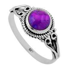 925 silver 2.48cts solitaire purple copper turquoise round ring size 7.5 n47422