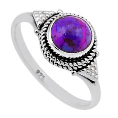 925 silver 2.63cts solitaire purple copper turquoise round ring size 8.5 n47510