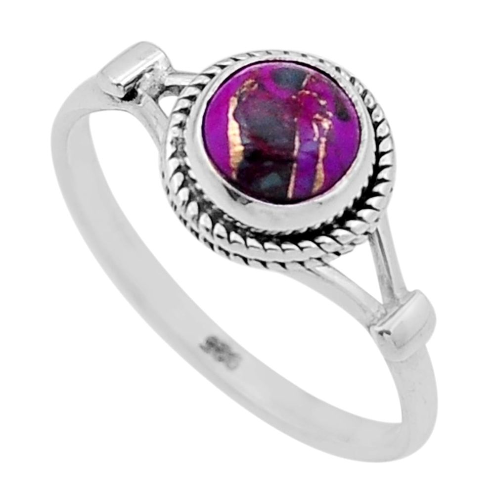 925 silver 2.42cts solitaire purple copper turquoise round ring size 8.5 n47530