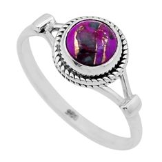 925 silver 2.42cts solitaire purple copper turquoise round ring size 8.5 n47530