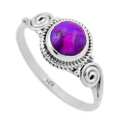 925 silver 2.58cts solitaire purple copper turquoise round ring size 8.5 n47551