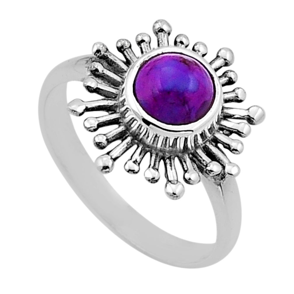 925 silver 1.07cts solitaire purple copper turquoise round ring size 7.5 n50882