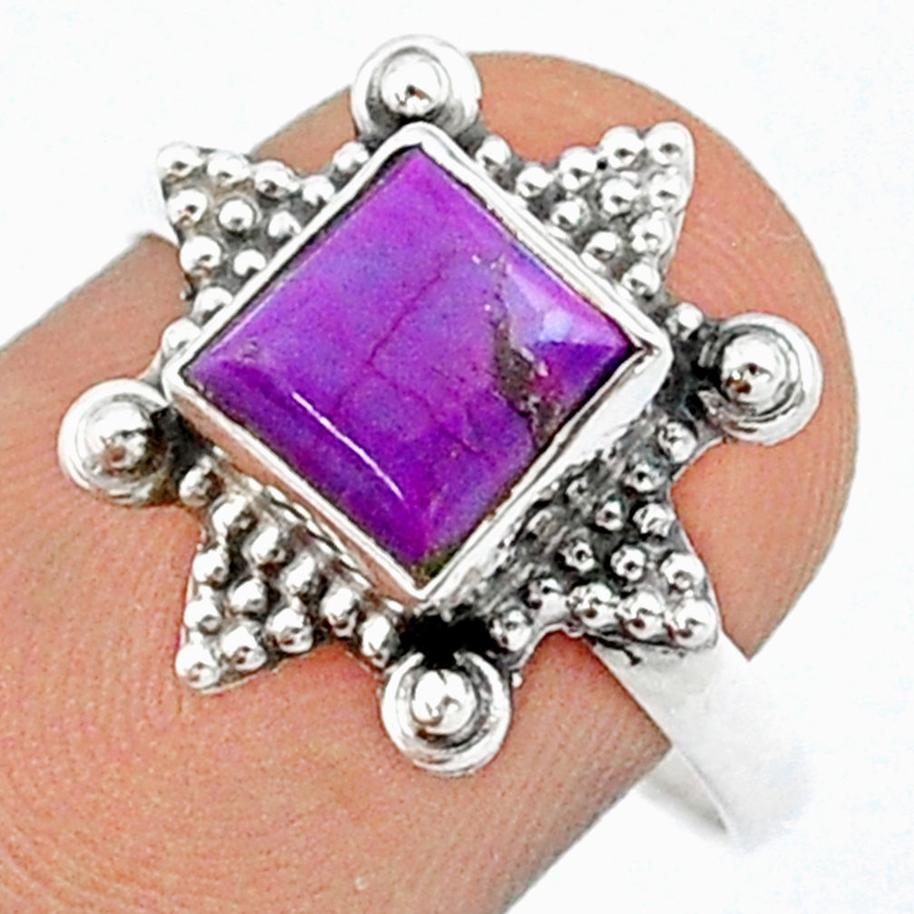925 silver 2.39cts solitaire purple copper turquoise square ring size 8.5 u20945