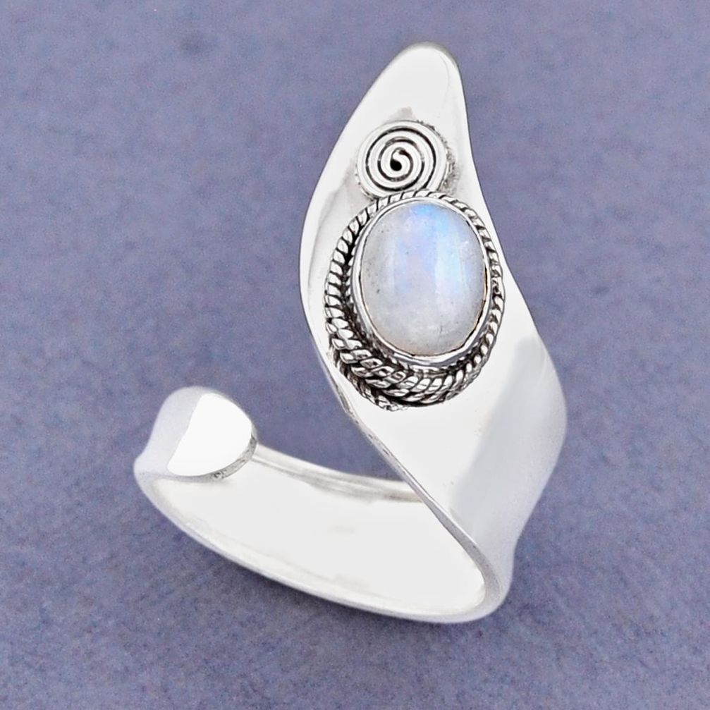 925 silver 3.14cts solitaire rainbow moonstone adjustable ring size 8 y26705