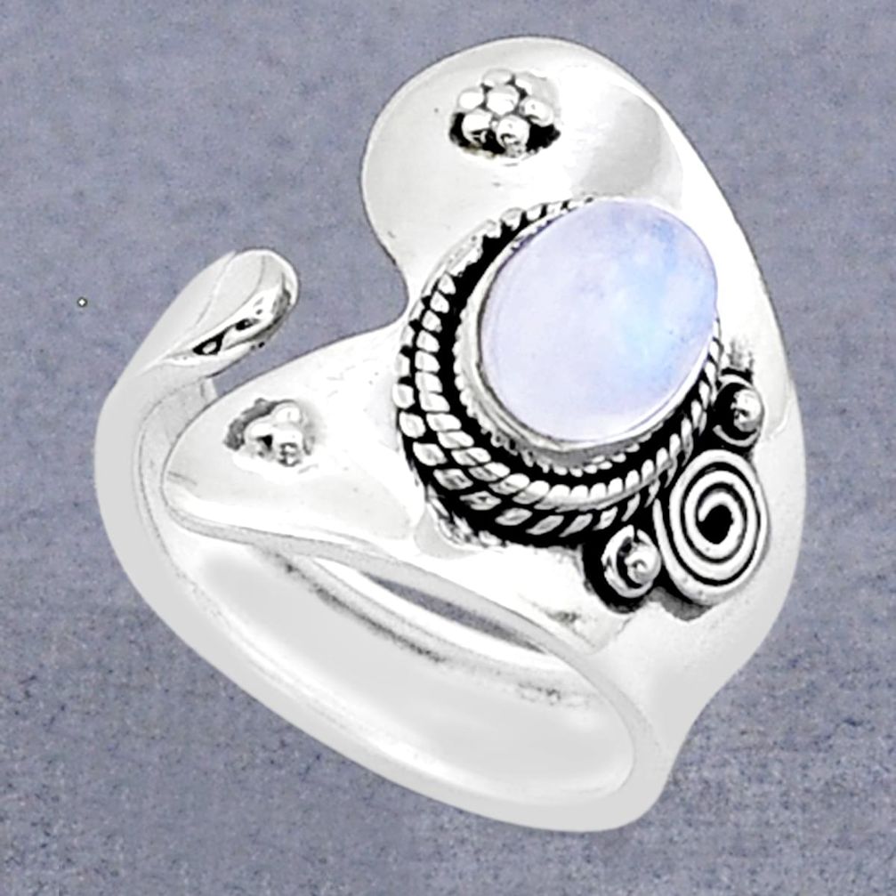 925 silver 1.98cts solitaire rainbow moonstone adjustable ring size 7.5 u89344