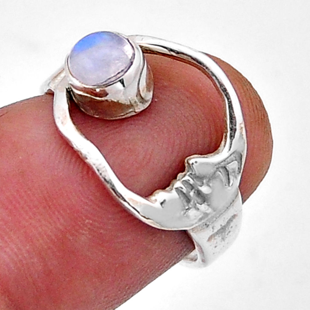 925 silver solitaire rainbow moonstone crescent moon star ring size 5.5 n53279