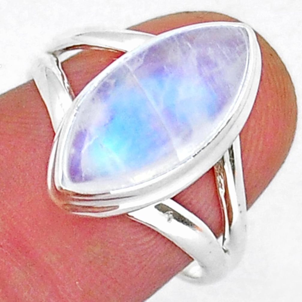 925 silver 6.88cts solitaire rainbow moonstone marquise shape ring size 7 y15829