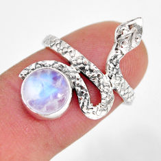 925 silver 3.29cts solitaire rainbow moonstone round snake ring size 6.5 y72860