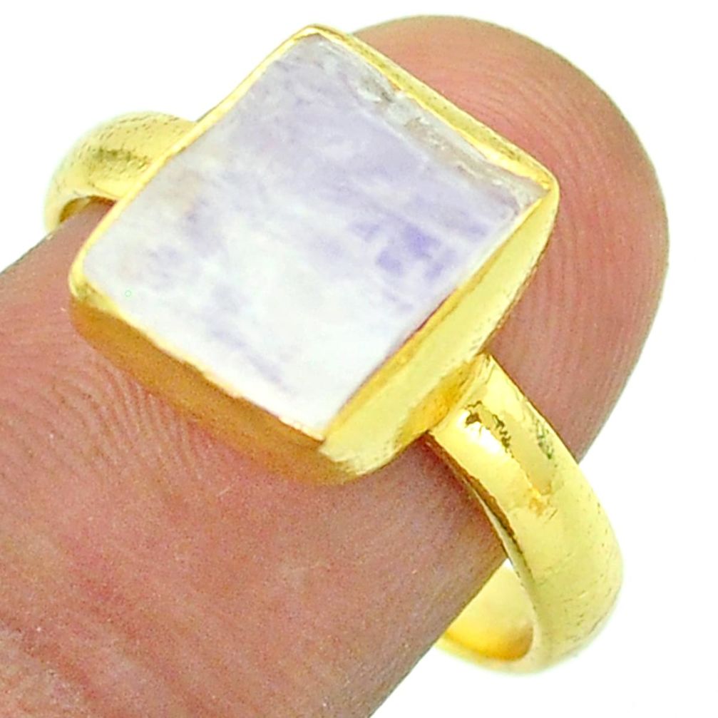 925 silver solitaire rainbow moonstone slice raw 14k gold ring size 9 t52207