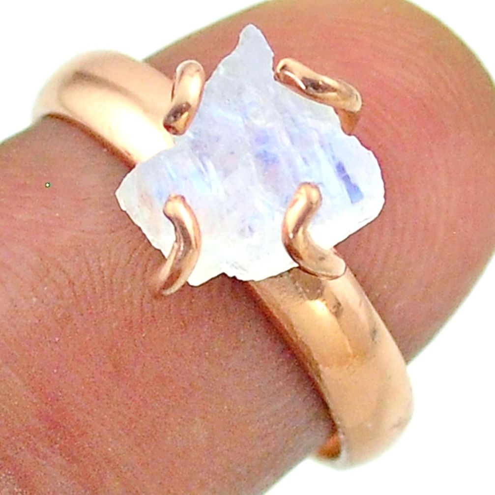 925 silver solitaire rainbow moonstone slice raw rose gold ring size 7 t52276