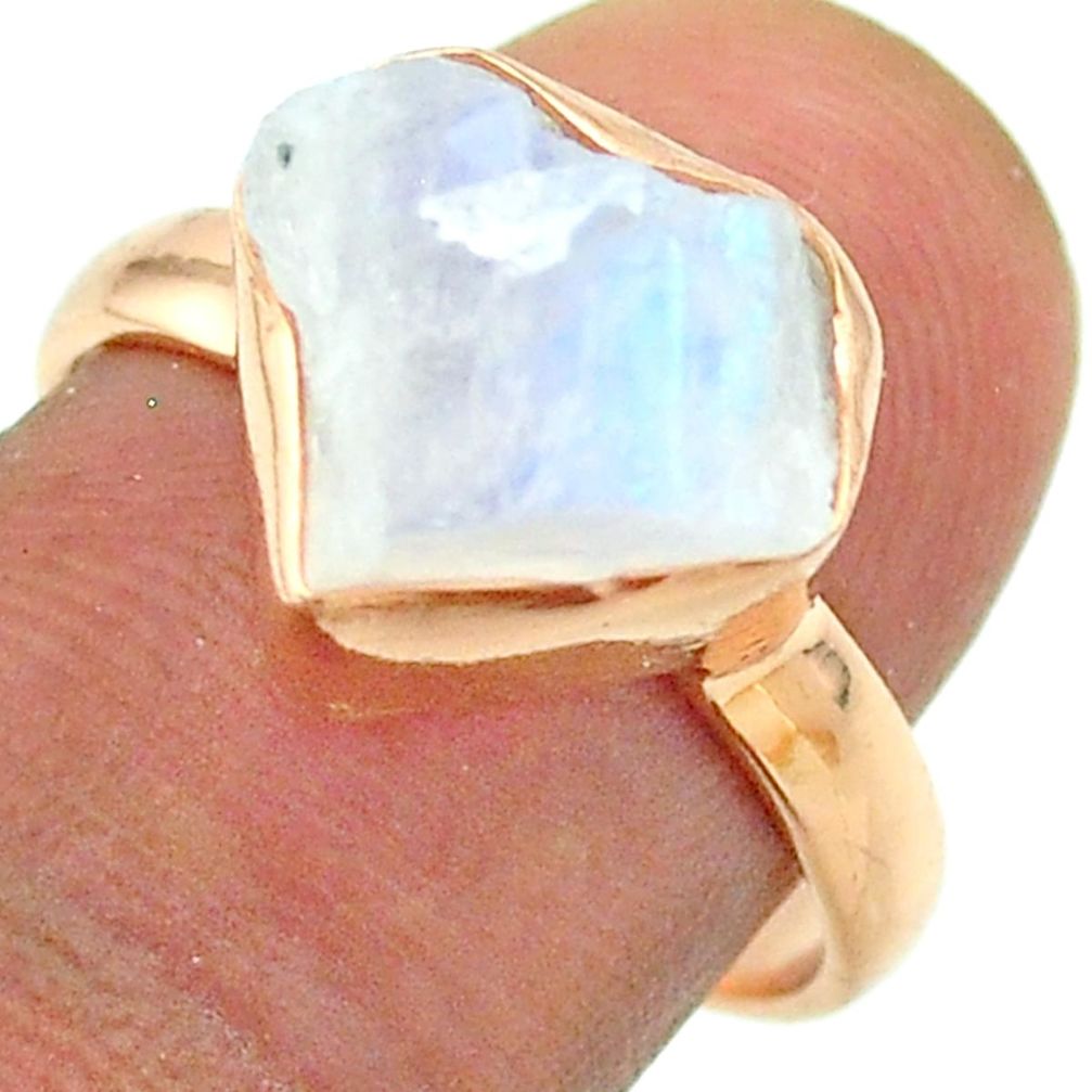 925 silver solitaire rainbow moonstone slice raw rose gold ring size 8 t52248