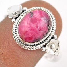 925 silver 4.18cts solitaire rhodonite in black manganese ring size 9 t87537