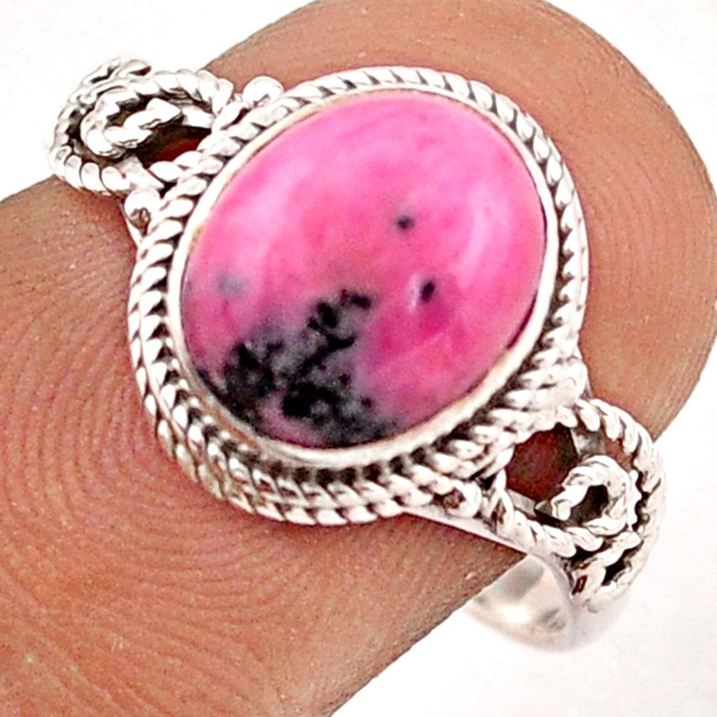 925 silver 4.18cts solitaire rhodonite in black manganese ring size 7.5 t87696