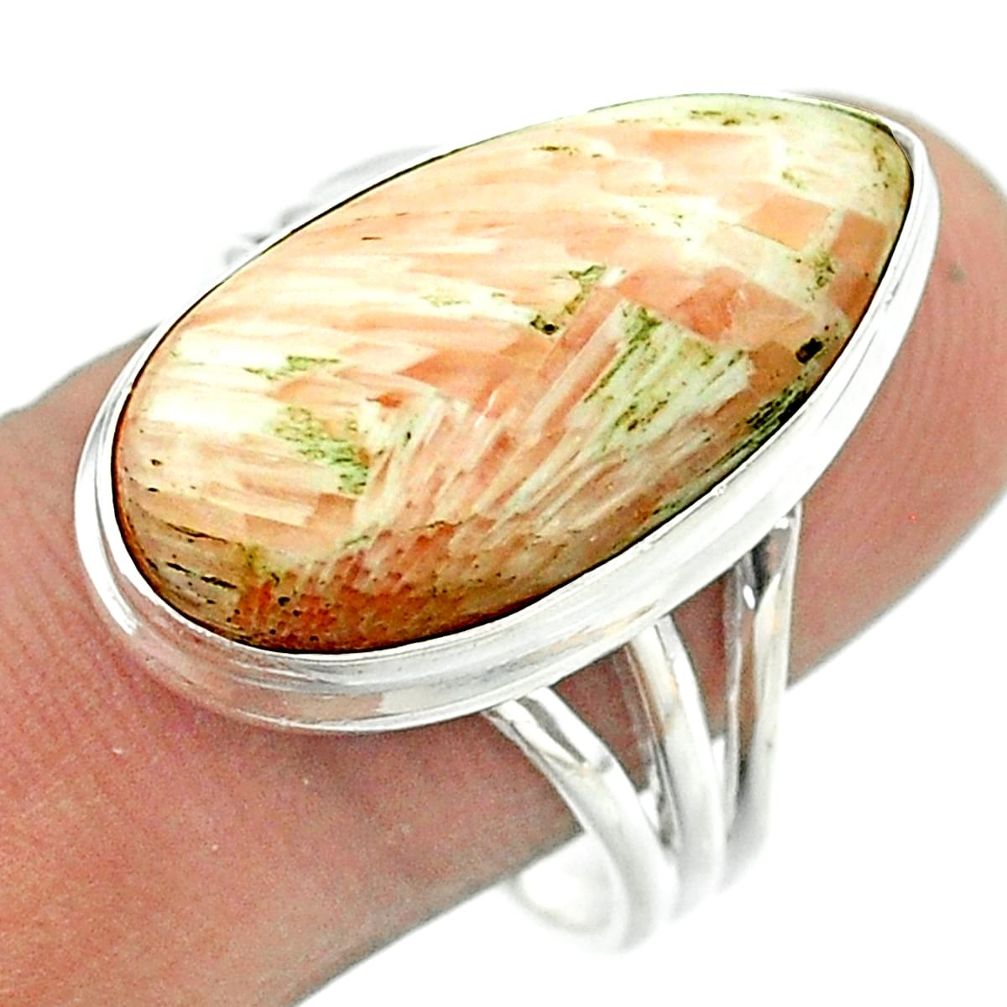 925 silver solitaire scolecite high vibration crystal pear ring size 10 t54238