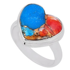 925 silver solitaire spiny oyster arizona turquoise heart ring size 8.5 n33882