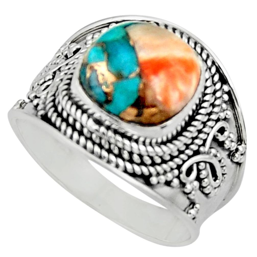 925 silver 5.63cts solitaire spiny oyster arizona turquoise ring size 8.5 r52024