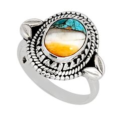 925 silver 4.03cts solitaire spiny oyster arizona turquoise ring size 7 y76850