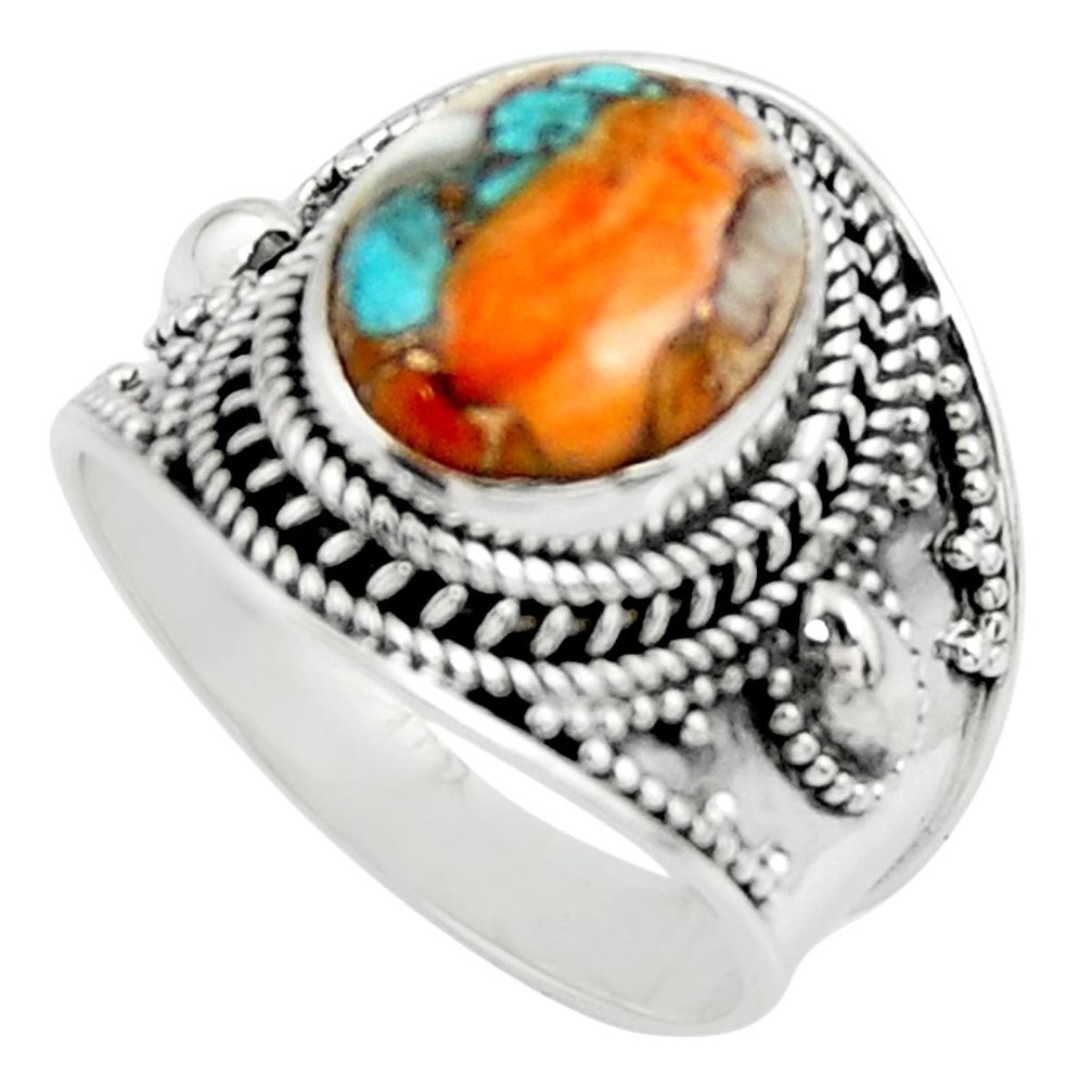 925 silver 5.50cts solitaire spiny oyster arizona turquoise ring size 9 r52055
