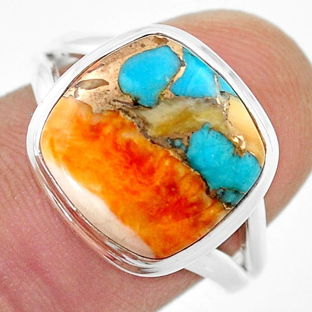 925 silver 7.16cts solitaire spiny oyster arizona turquoise cocktail ring size 8.5 u44319