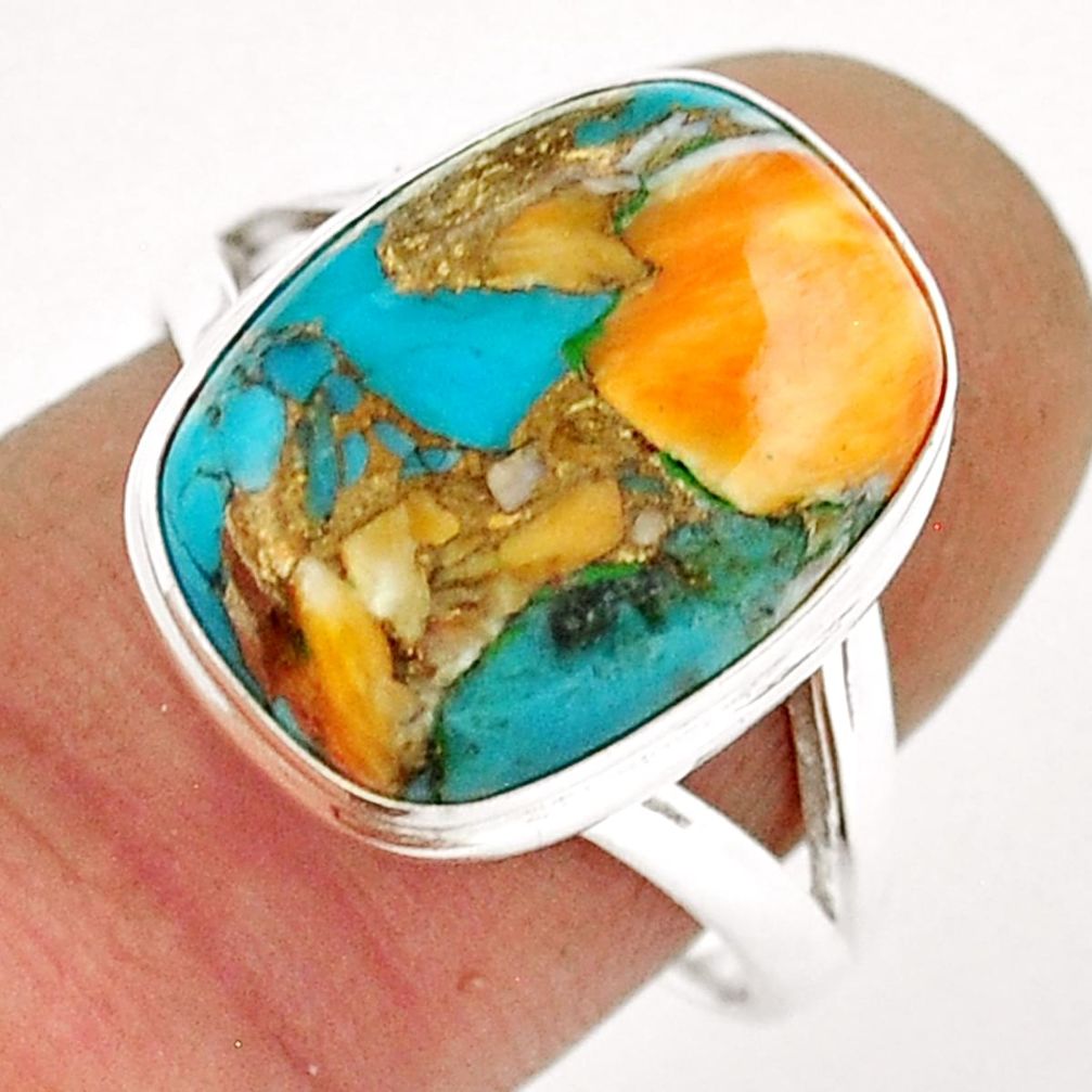 925 silver 8.66cts solitaire spiny oyster arizona turquoise ring size 8.5 y17359