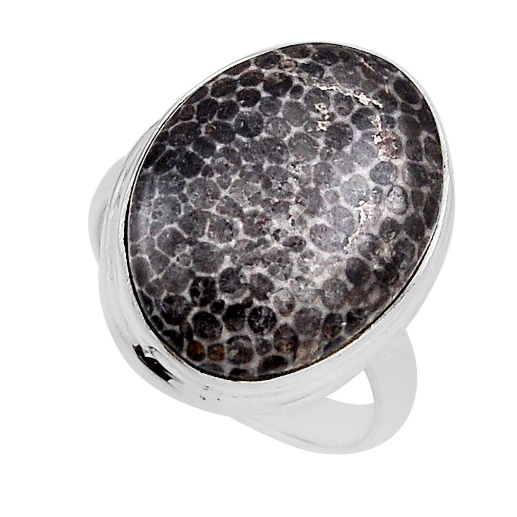 925 silver 14.56cts solitaire stingray coral from alaska ring size 8.5 n26311