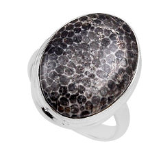 925 silver 14.56cts solitaire stingray coral from alaska ring size 8.5 n26311