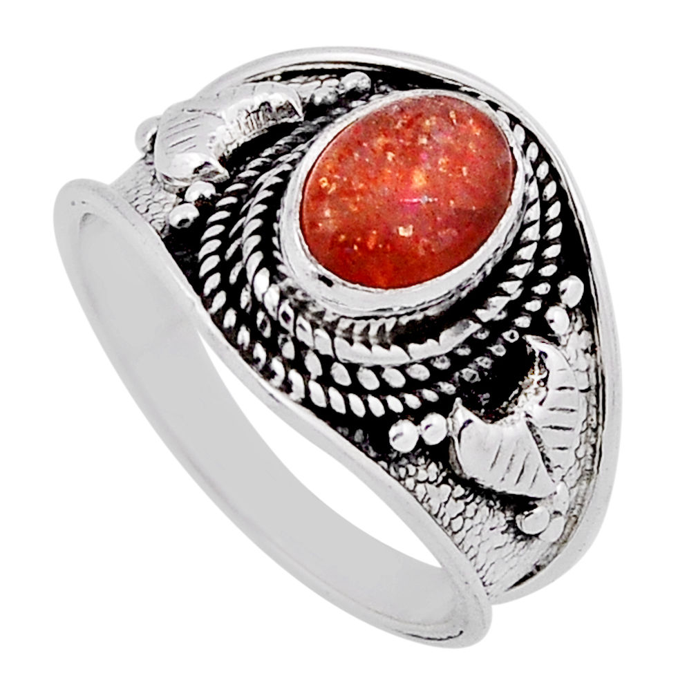 925 silver 1.98cts solitaire sunstone (hematite feldspar) ring size 8 n37569