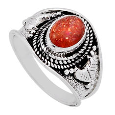 925 silver 1.98cts solitaire sunstone (hematite feldspar) ring size 8 n37569