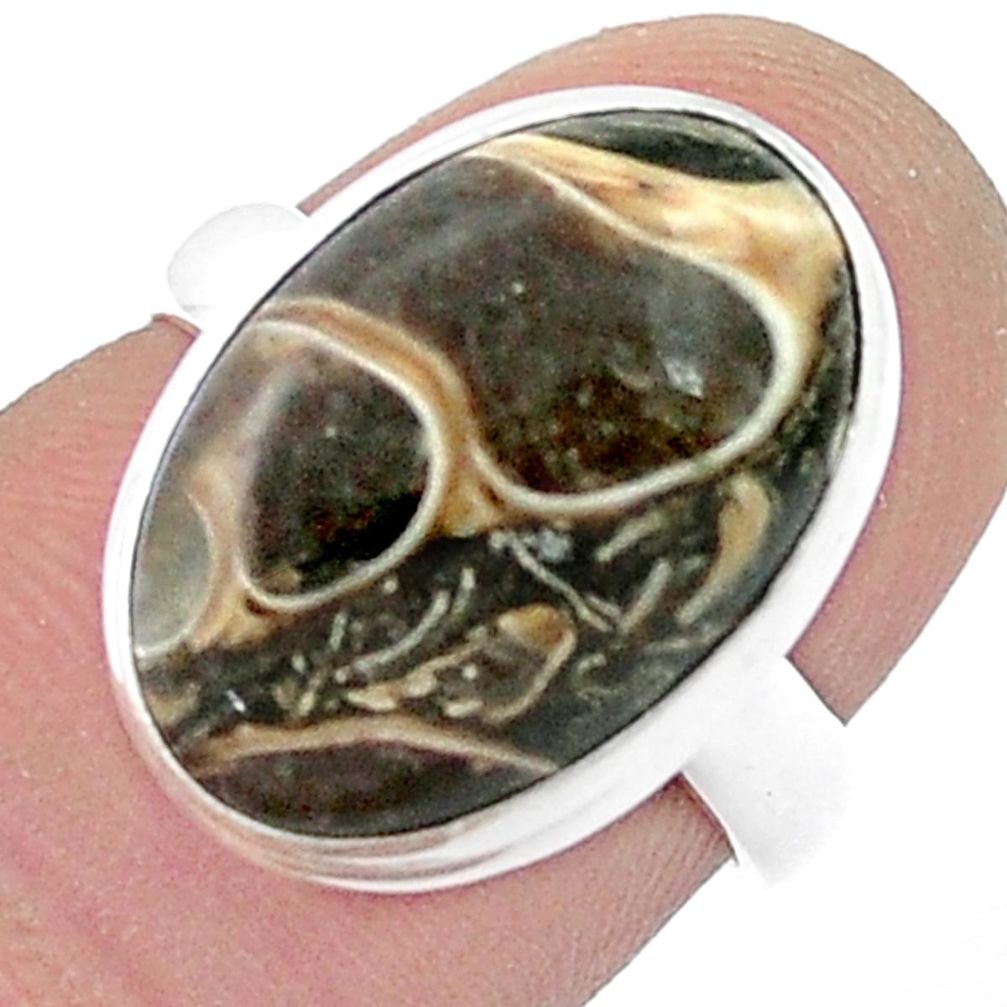 925 silver 8.13cts solitaire turritella fossil snail agate ring size 5 u47646