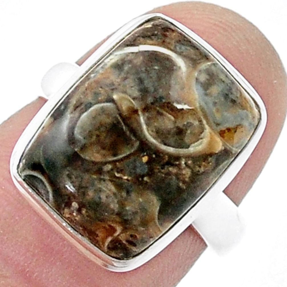 925 silver 10.06cts solitaire turritella fossil snail agate ring size 6 u47656