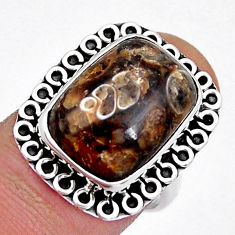 925 silver 10.55cts solitaire turritella fossil snail agate ring size 7 y4135