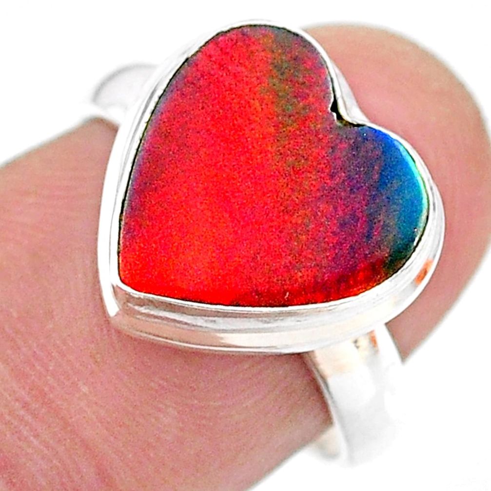 925 silver 3.65cts solitaire volcano aurora opal (lab) heart ring size 7 t25014