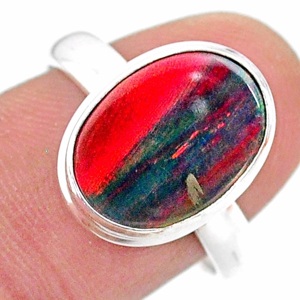 925 silver 3.87cts solitaire volcano aurora opal (lab) oval ring size 8 t25035